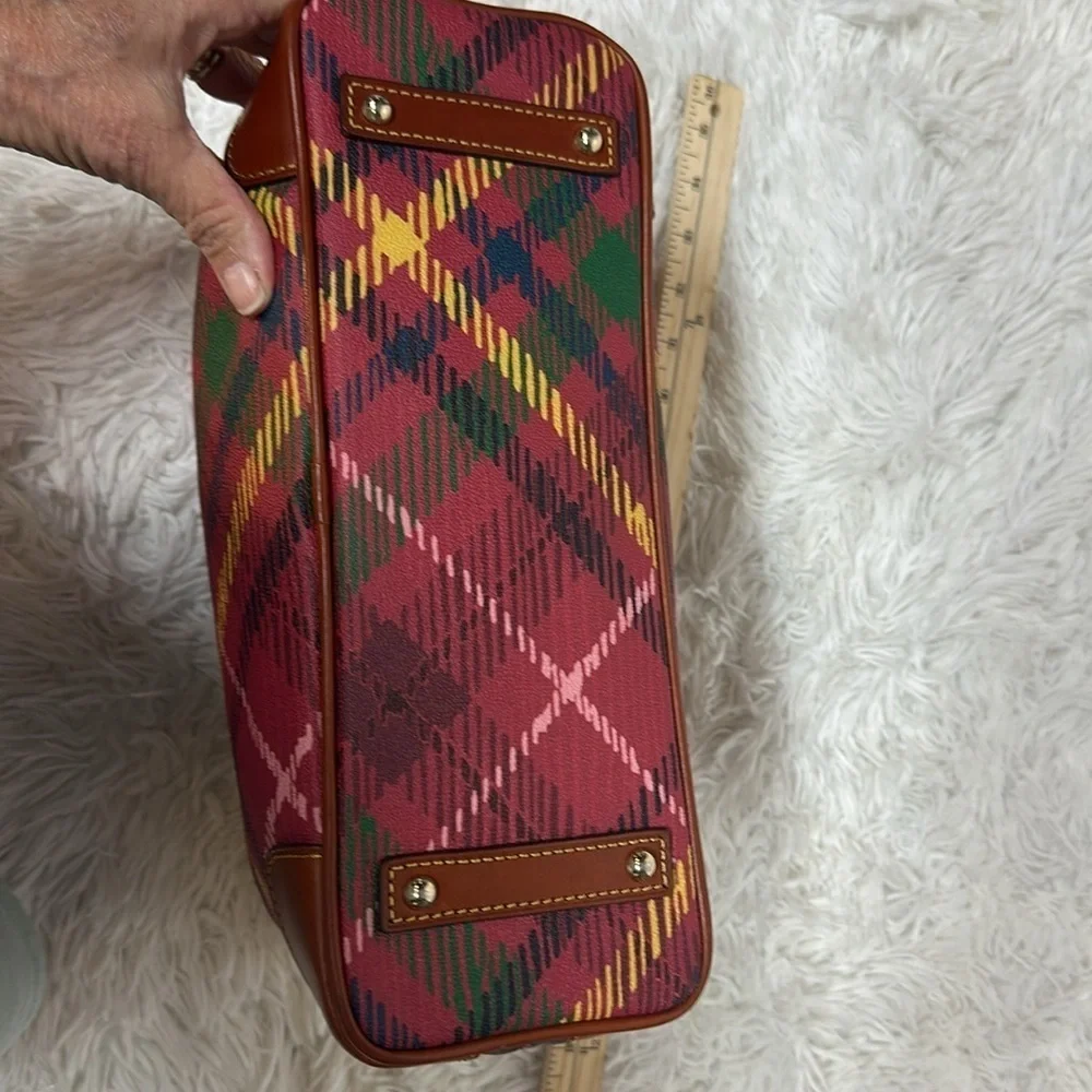 Dooney and Bourke Plaid Tartan Dome Handbag with Pebbled leather